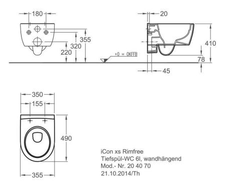 Keramag Icon xs fali WC Rimfree, öblítőperem nélkül keratect felülettel (204070600)