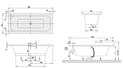 Villeroy & Boch Loop & Friends, Duo, 180x80 cm fürdőkád szögletes belső formával UBA180LFS2V-01