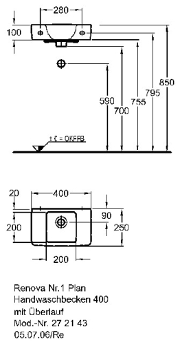 Keramag Renova Nr. 1 Plan kézmosó csaplyuk nélkül keratect felülettel (40x25 cm, 272143600)