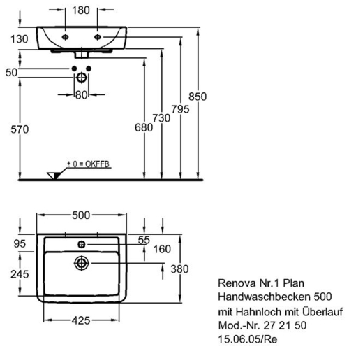 Keramag Renova Nr. 1 Plan kézmosó csaplyukkal keratect felülettel (50x38 cm, 272150600)