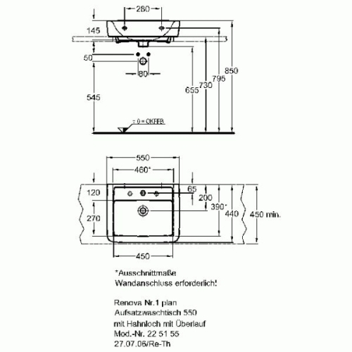 Keramag Renova Nr. 1 Plan mosdó bútorlapos keratect felülettel (55x44 cm, 225155600)