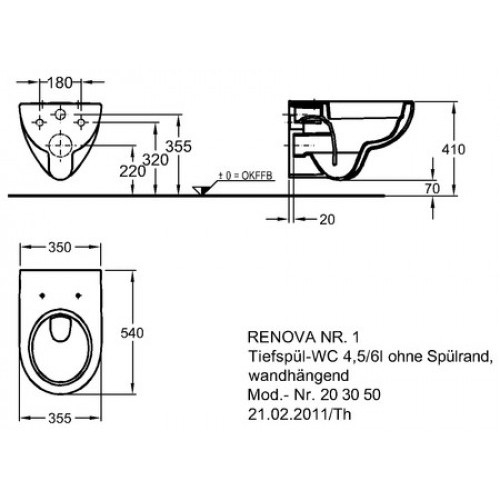 Keramag Renova Nr. 1 Plan fali WC Rimfree, öblítőperem nélkül keratect felülettel (203050600)