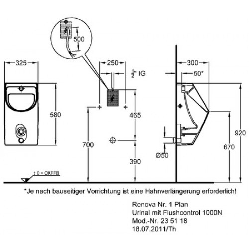 Keramag Renova Nr. 1 Plan vizelde flushcontrol 1000 N automatikus öblítéssel keratect felülettel (235118600)