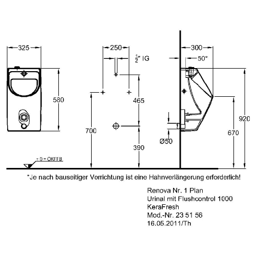 Keramag Renova Nr. 1 Plan vizelde flushcontrol 1000 N automatikus öblítéssel kerafresh rendszerrel (235158000)