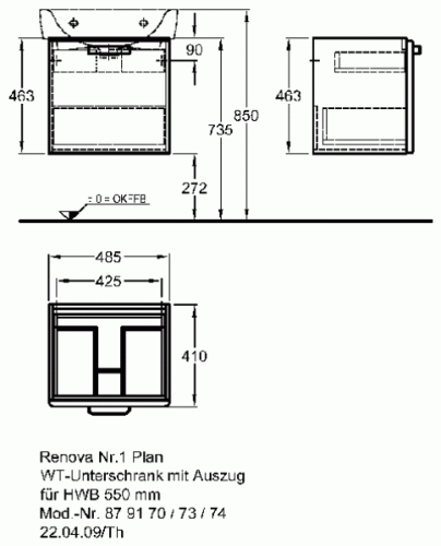 Keramag Renova Nr. 1 Plan mosdószekrény magasfényű rubin (48,5x46,3x40 cm, 879174000)
