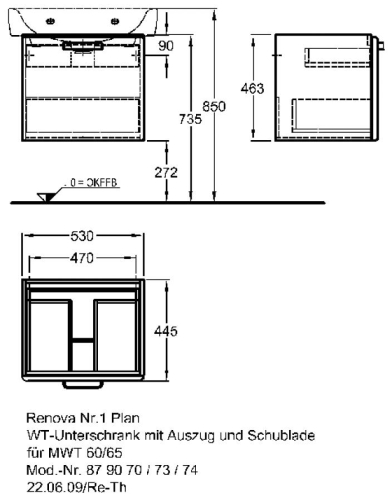Keramag Renova Nr. 1 Plan mosdószekrény magasfényű wenge (53x46,3x44,5 cm, 879073000)