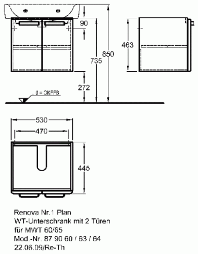 Keramag Renova Nr. 1 Plan mosdószekrény magasfényű rubin (53x46,3x44,5 cm, 879064000)