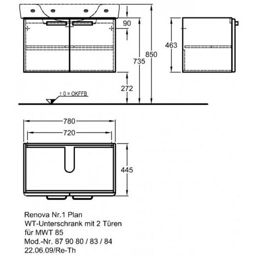 Keramag Renova Nr. 1 Plan szekrény mosdószekrény magasfényű fehér (78x46,3x44,5 cm, 879080000)