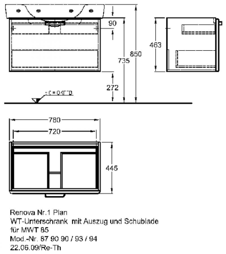 Keramag Renova Nr. 1 Plan szekrény mosdószekrény magasfényű rubin (78x46,3x44,5 cm, 879094000)