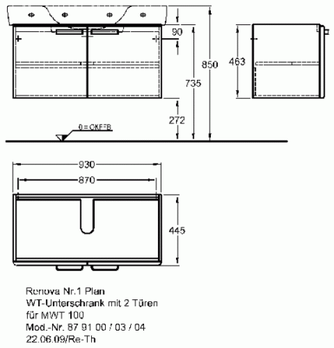 Keramag Renova Nr. 1 Plan mosdószekrény magasfényű fehér (93x46,3x44,5 cm, 879100000)