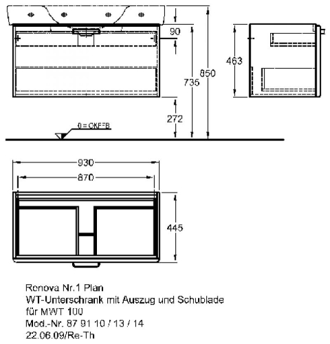 Keramag Renova Nr. 1 Plan mosdószekrény magasfényű wenge (93x46,3x44,5 cm, 879113000)