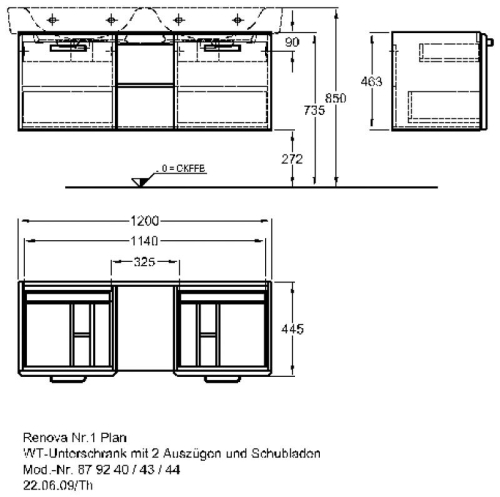 Keramag Renova Nr. 1 Plan szekrény dupla mosdó alá magasfényű fehér (120x46,3x44,5 cm, 879240000)