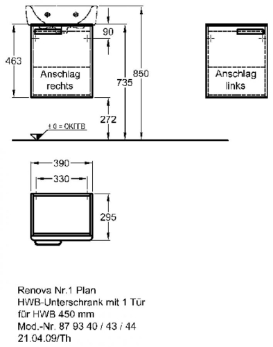 Keramag Renova Nr. 1 Plan szekrény kézmosó alá magasfényű fehér (39x46,3x28,5 cm, 879340000)