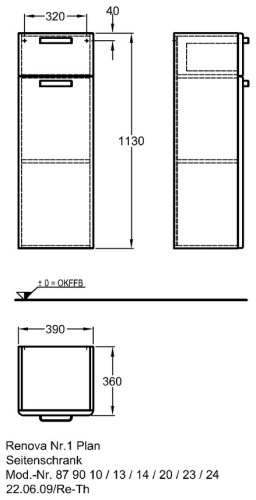 Keramag Renova Nr. 1 Plan alacsony kiegészítő szekrény jobbos pánttal magasfényű fehér (39x113x36 cm, 879020000)
