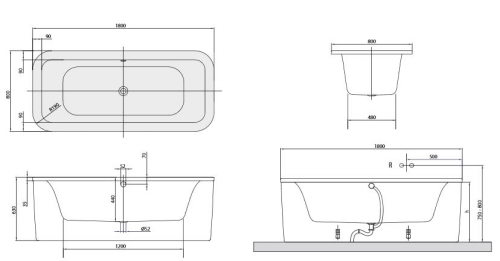 Villeroy & Boch Loop & Friends, Duo, 180x80 cm szabadonálló fürdőkád UBA180LFS7PDV-01