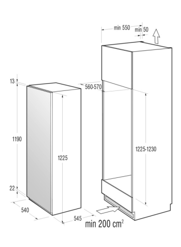 Gorenje beépíthető kombinált hűtőszekrény A+, fehér RBI4121AW