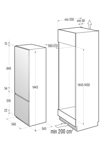 Gorenje beépíthető kombinált hűtőszekrény A+, fehér RKI4151AW