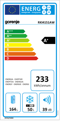Gorenje beépíthető kombinált hűtőszekrény A+, fehér RKI4151AW