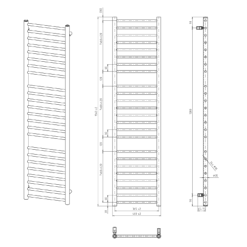 Sapho DINA fürdőszobai radiátor, 400x1560mm, 477W, metál antracit IR374