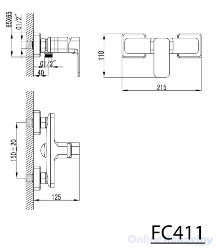 Aqualine FACTOR zuhany csaptelep zuhanyszett nélkül, króm (FC411)