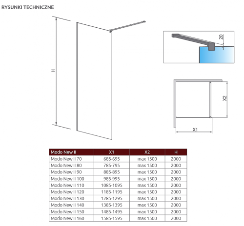 Radaway Modo New II 130 zuhanyfal (389134-01-01)