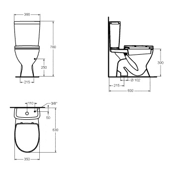 Ideal Standard Vidima Sevamix alsó kifolyású monoblokkos wc kompletten ülőkével W908501