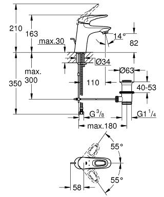 Grohe Eurostyle (2015) egykaros mosdó csaptelep leeresztővel, fehér, S méret 33558LS3