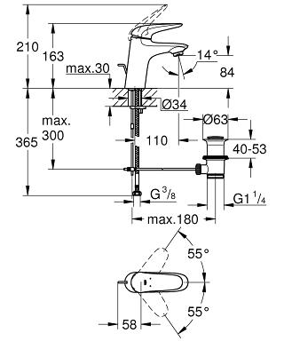 Grohe Eurostyle (2015) egykaros mosdó csaptelep leeresztővel, S méret 23707003