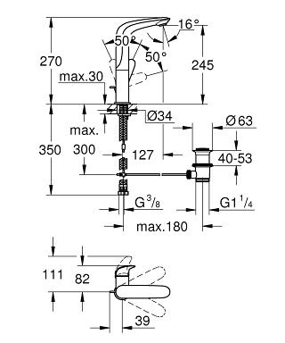 Grohe Eurostyle (2015) egykaros magasított mosdó csaptelep leeresztővel, L méret 23718003