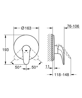 Grohe Eurostyle (2015) egykaros falba épített zuhanycsaptelep 29098003