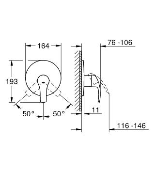 GROHE Eurosmart egykaros falba épített zuhanycsaptelep 19451002