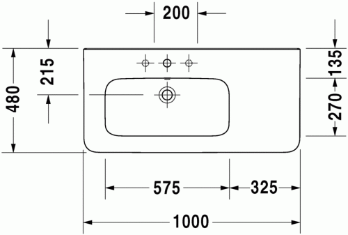 Duravit Durastyle 100x48 cm-es bútorral aláépíthető aszimmetrikus mosdó 2325100000