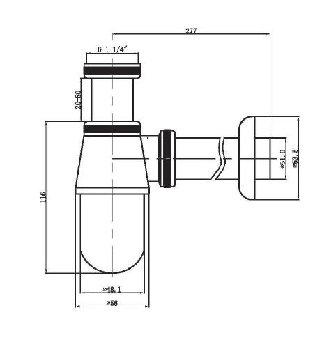 Aqualine Mosdó szifon, szorító anyával 1 1/4 - 32 mm, réz (CV1006)