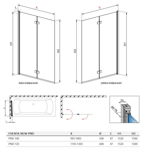 Radaway Fuenta New PND 100 B kádparaván balos 208210-01L