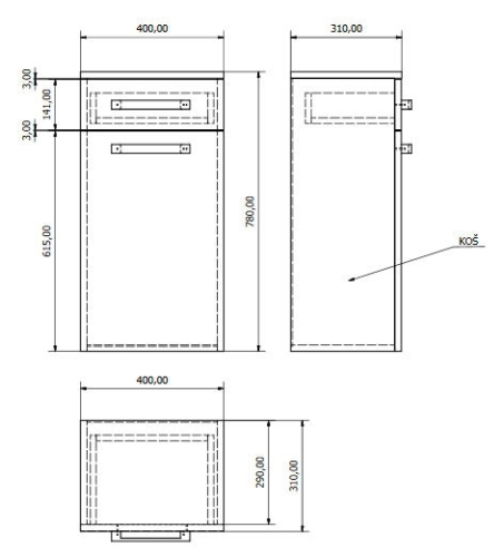 Aqualine VEGA alsó szekrény szennyestartóval 40x78x31cm, fehér (VG078)