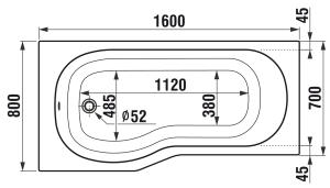 Jika Tigo 160×80/70 cm-es aszimmetrikus kád, balos H2212100000001 (2.2121.0.000.000.1)