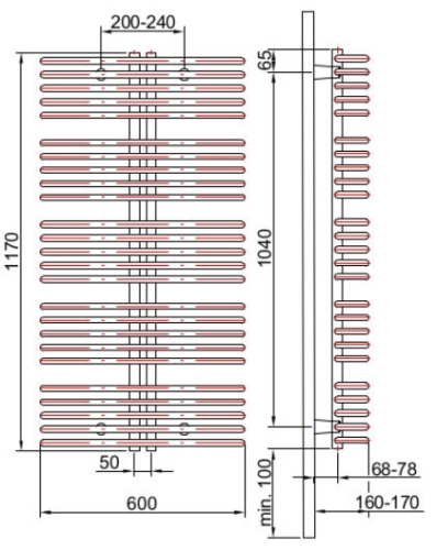 Sapho ASTRA 600x1170 mm fürdőszobai radiátor, 850 W, ezüst (AS518)