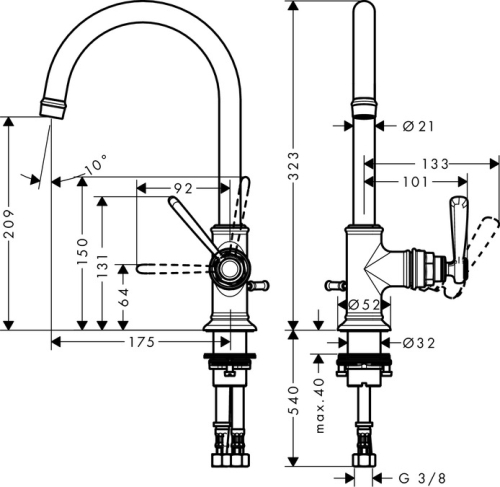 Hansgrohe Axor Montreux egykaros mosdócsaptelep 210, automata lefolyó-garniturával, króm 16517 000 (16517000)