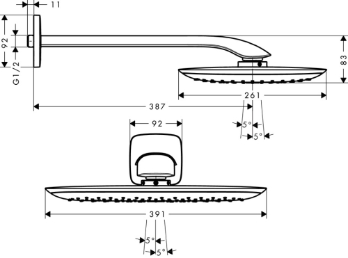 Hansgrohe PuraVida 400 Air 1jet fejzuhany, 390 mm-es zuhanykarral, EcoSmart 9 l/perc,króm 26602000 (26602000)