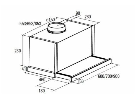 Cata TF-6700/A LED Dularum kihúzható teleszkópos páraelszívó 70 cm, inox, 02010206
