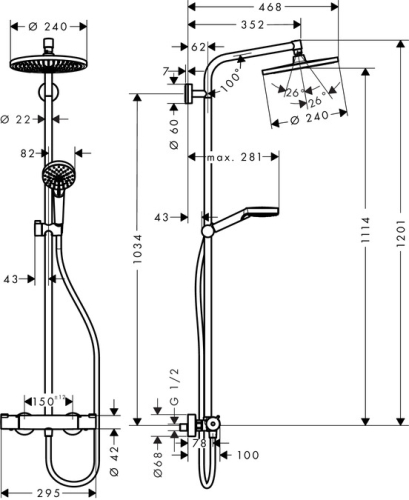 Hansgrohe Crometta S 240 1jet Showerpipe EcoSmart 9 l/perc 27268 000 (27268000)