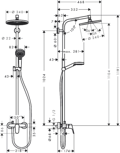 Hansgrohe Crometta S 240 1jet Showerpipe egykaros csapteleppel 27269 000 (27269000)