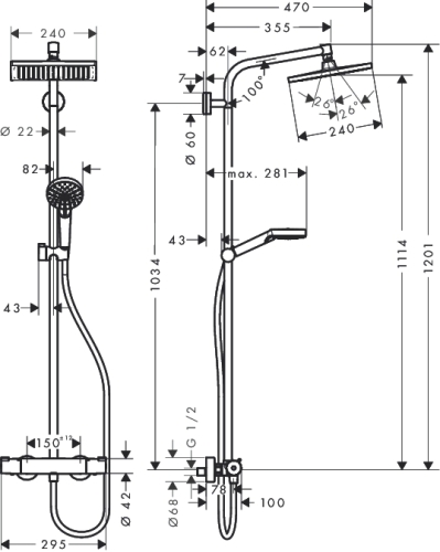 Hansgrohe Crometta E 240 1jet Showerpipe termosztátos csapteleppel 27271 000 (27271000)