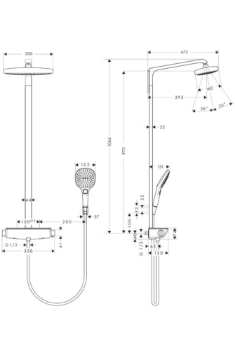 Hansgrohe Raindance Select E 300 2jet Showerpipe zuhanyrendszer EcoSmart 9 l/perc, króm/fehér 27282 400 (27282400)