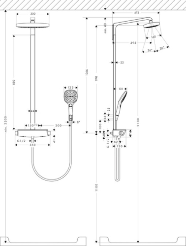 Hansgrohe Raindance Select E 300 2jet Showerpipe zuhanyrendszer EcoSmart 9 l/perc, króm/fehér 27282 400 (27282400)