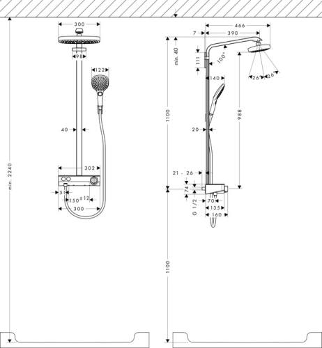 Hansgrohe Raindance Select E 300 2jet ST Showerpipe EcoSmart 9 l/perc, króm/fehér 27283 400 (27283400)