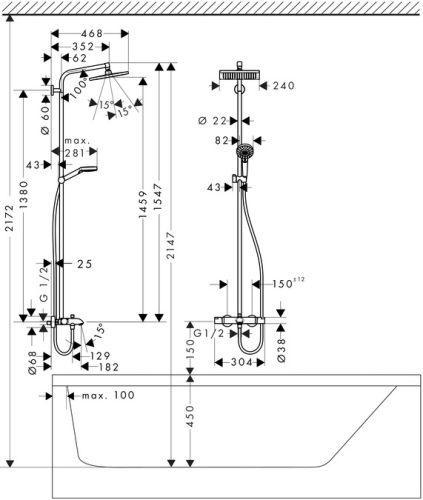 Hansgrohe Crometta E 240 1jet Showerpipe zuhanyrendszer kádhoz 27298 000 (27298000)