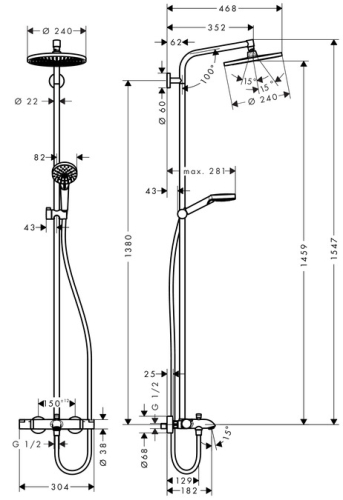 Hansgrohe Crometta S 240 1jet Showerpipe zuhanyrendszer kádhoz 27320 000 (27320000)