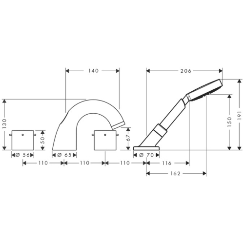 Hansgrohe AXOR Starck 4 lyukú kádperemre szerelhető csaptelep 10444000