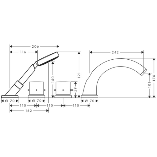 Hansgrohe AXOR Starck 4 lyukú épített peremre szerelhető csaptelep termosztáttal 10466000